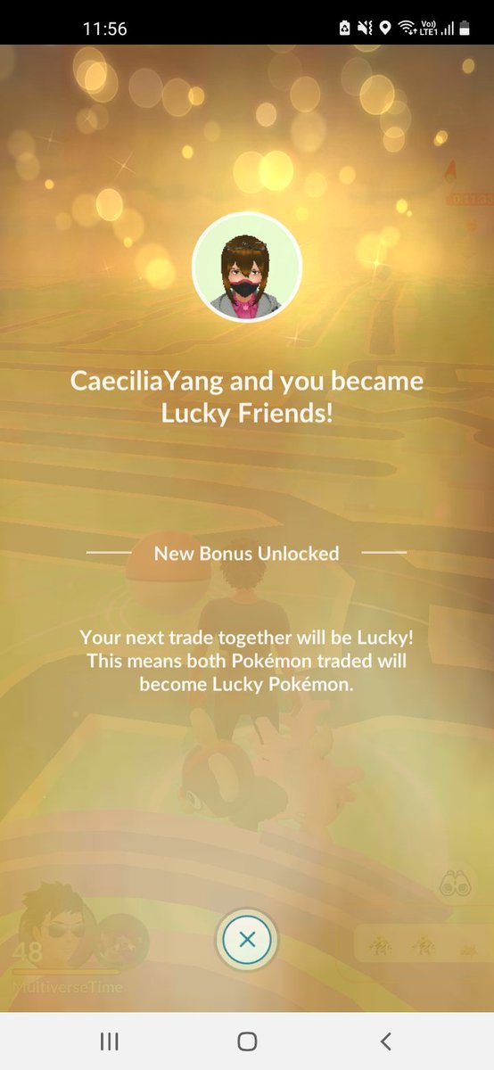 Multiverse48's tweet image. We became best friends yestrday and today lucky freinds @MinnyEY
#PokemonGO 
When will we have gobal trade in  game.......