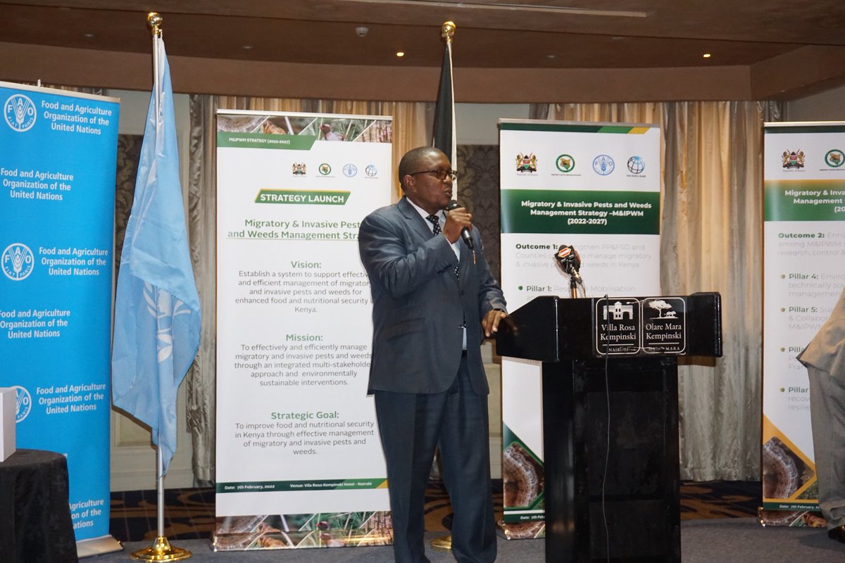 CS_MoALD's tweet photo. Happening now: Strategy launch of the management of migratory and invasive pests. The CS Agriculture @PeterMunya is preciding over the launch. Also present is the Deputy  Director General of FAO https://t.co/CxGlOLtKHQ