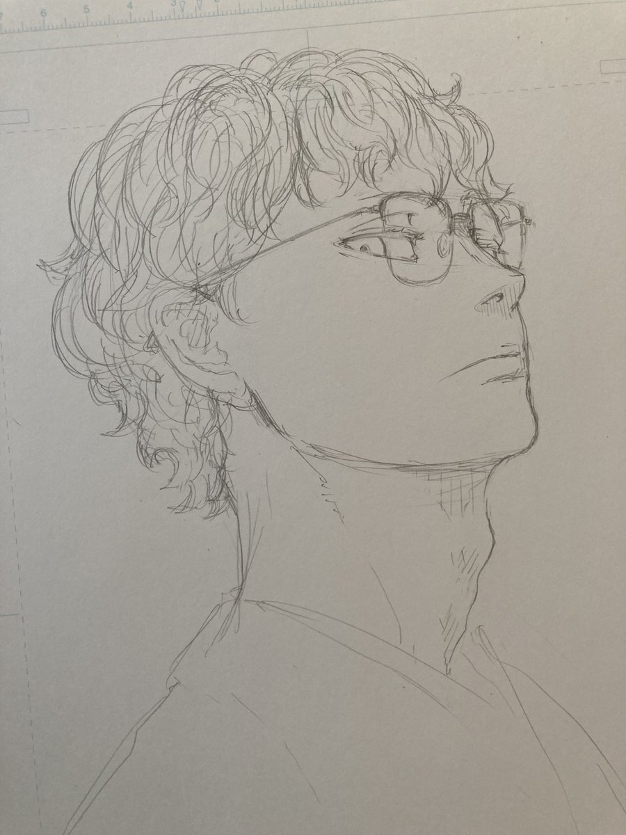 1boy glasses solo monochrome male focus traditional media sketch  illustration images