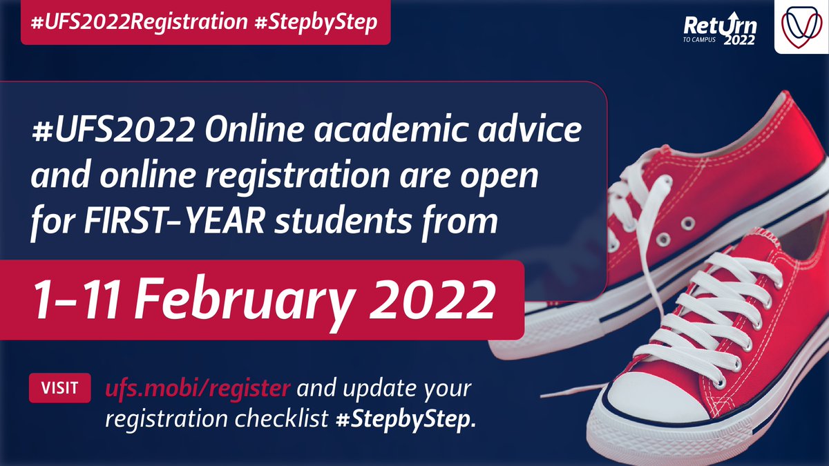 UFSweb's tweet photo. #UFS2022 Online registration for FIRST-YEAR students
Log in on the PeopleSoft system for self-service enrolment or click on https://t.co/4JnB2zW4aD. Need to speak to someone for registration 2022 support? Visit https://t.co/Fkp7qqcCbZ
#StepbyStep #UFS2022Registration https://t.co/ZXwaBTOZwS