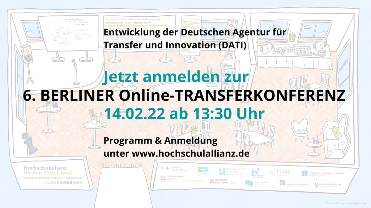 HoAlfM's tweet photo. Deutsche Agentur für Transfer und Innovation #DATI - was ist zu tun? Die Entwicklung steht im Fokus der 6. Berliner (Online) Transferkonferenz der #HoAlfM am 14.02.22 ab 13.30 Uhr. Jetzt anmelden unter https://t.co/5tImQe8ZPH #HAW #HAfM #innovation #transfer #Politik #Wirtschaft https://t.co/gG4jEwu7g0