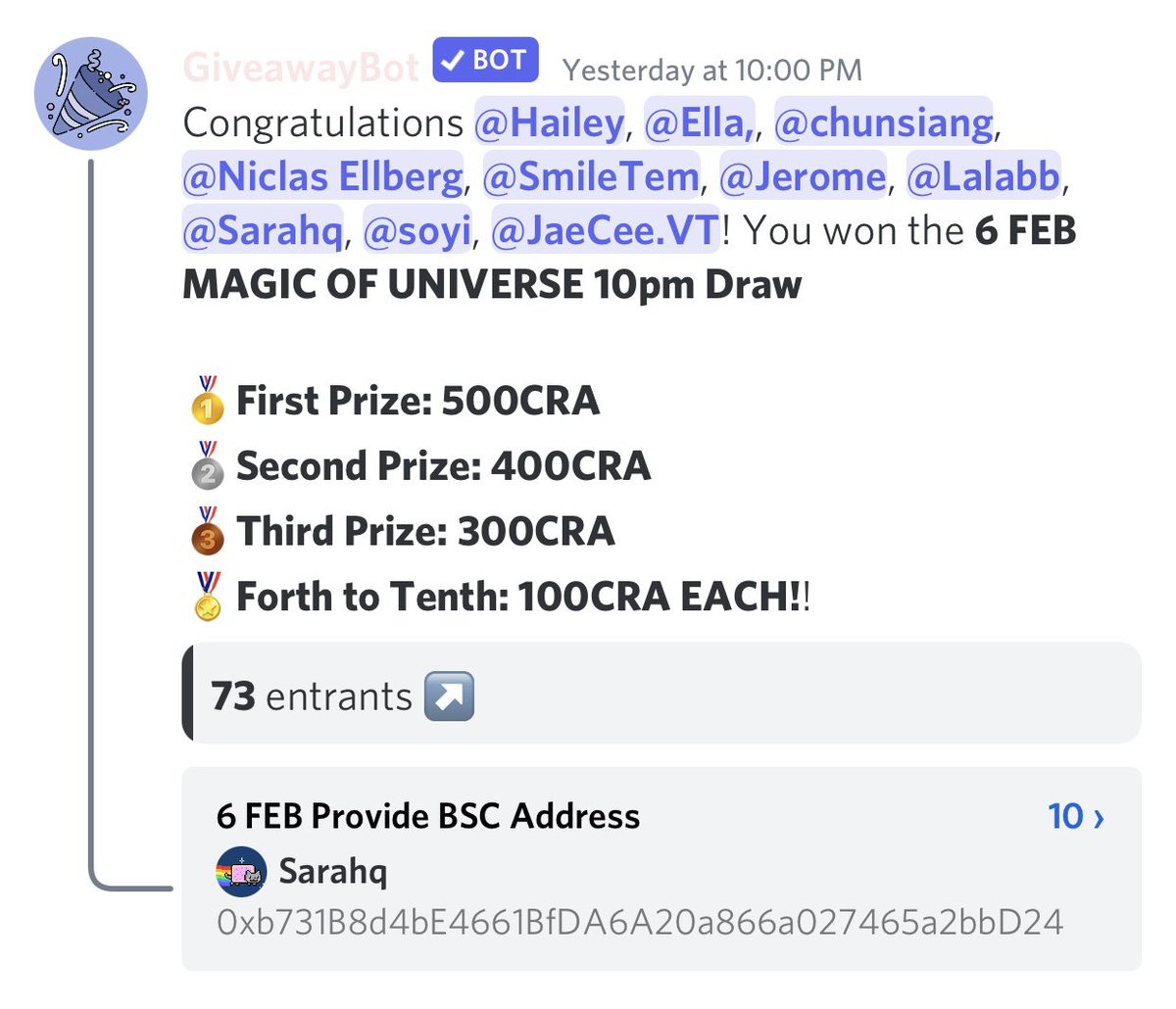 MOUofficial_21's tweet photo. Congratulations to the winner in raffle draw yesterday 🎉🎉🎉🎉

Lucky draw for Feb. 7 is now open🔥
Join in our discord and participate now❤️

Discord:
https://t.co/jFCU6B21S2
#MOU #Gamefi #NFTGame https://t.co/RpKNb3O8S5
