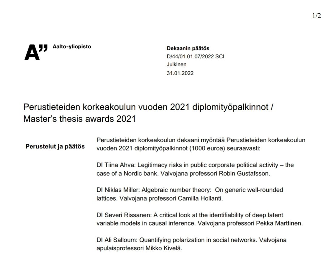 TiinaAhva's tweet image. Sähköpostiin kilahti äsken tieto, että korkeakoulu on palkinnut dippani vuoden diplomityöpalkinnolla!! 😍🙏 🥳 #diplomityö