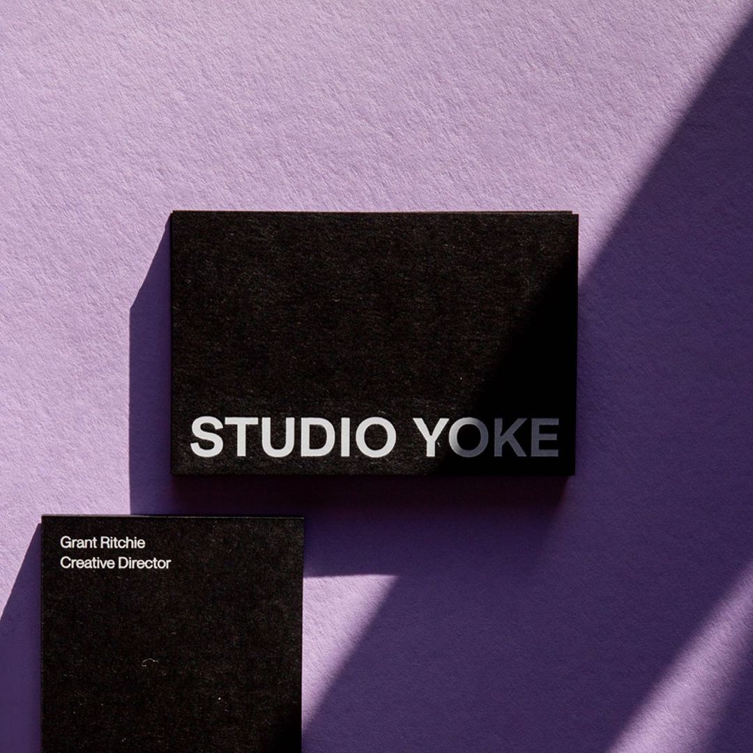Foil blocked business cards for @studioyoke in Colorplan Lavender, Candy Pink &amp; Ebony with contrasting colour pigment foils from <a href="/Foilco/">Foilco</a>. Printed by <a href="/JotPaperCo/">Jot Press</a>.