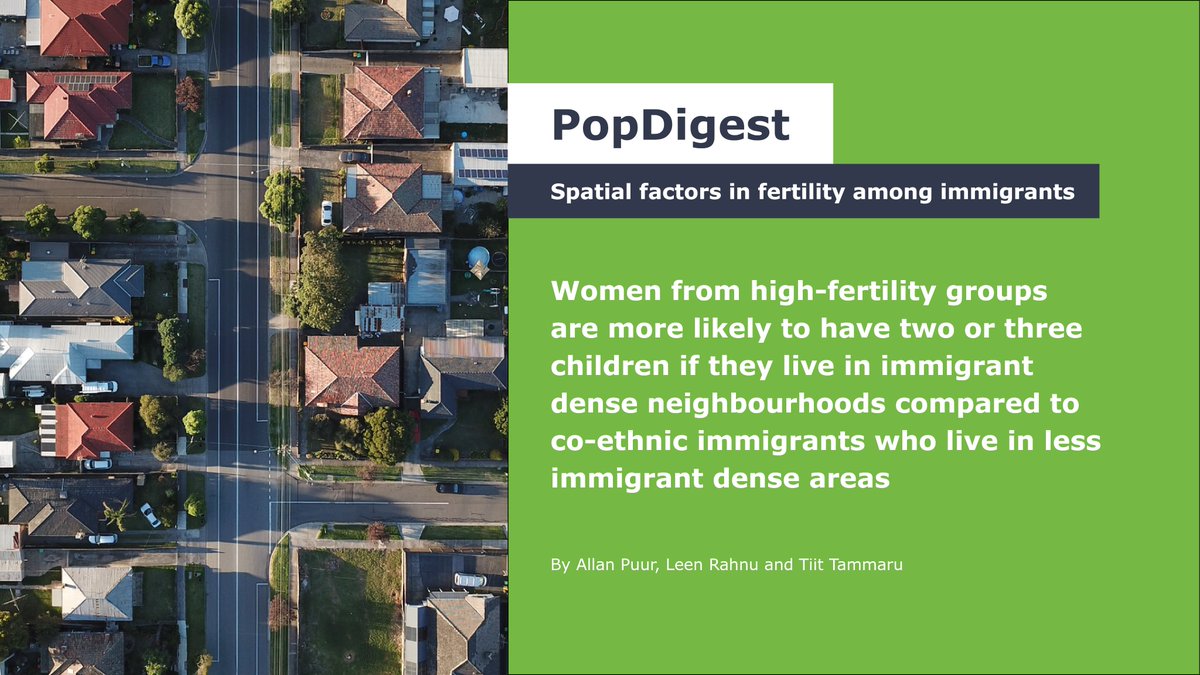 🏡Does a neighbourhood impact fertility?

Allan Puur (@TallinnUni), <a href="/LRahnu/">Leen Rahnu</a> (@TallinnUni and <a href="/UniTurku/">Turun yliopisto - University of Turku</a>) and <a href="/TiitTammaru/">Tiit Tammaru</a> (<a href="/unitartu/">University of Tartu</a>) explore the role of spatial factors in fertility decline among immigrants in Finland in our latest #PopDigest

Read now: bit.ly/3LcVBW8