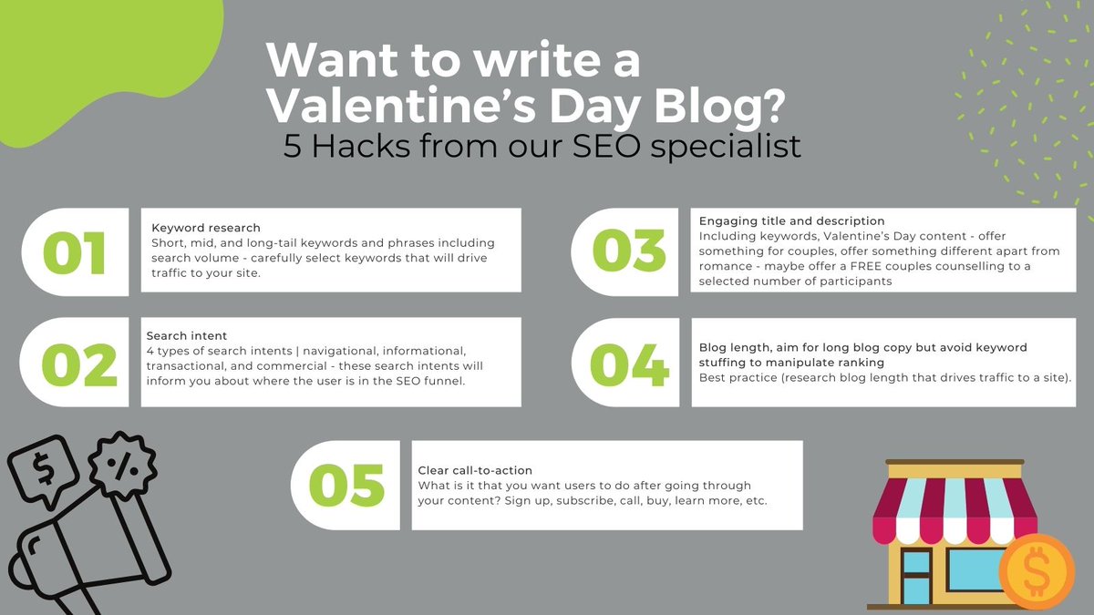 DigitalOpt_ZA's tweet photo. A successful blog from an SEO perspective begins with keyword research. Keyword research will indicate high-performing keywords and phrases by the search volume.
Want to write Valentine’s Day Blog? Here are 5 Hacks from our SEO specialist
#searchengineadvertising #seo https://t.co/nu4Be6gIKF