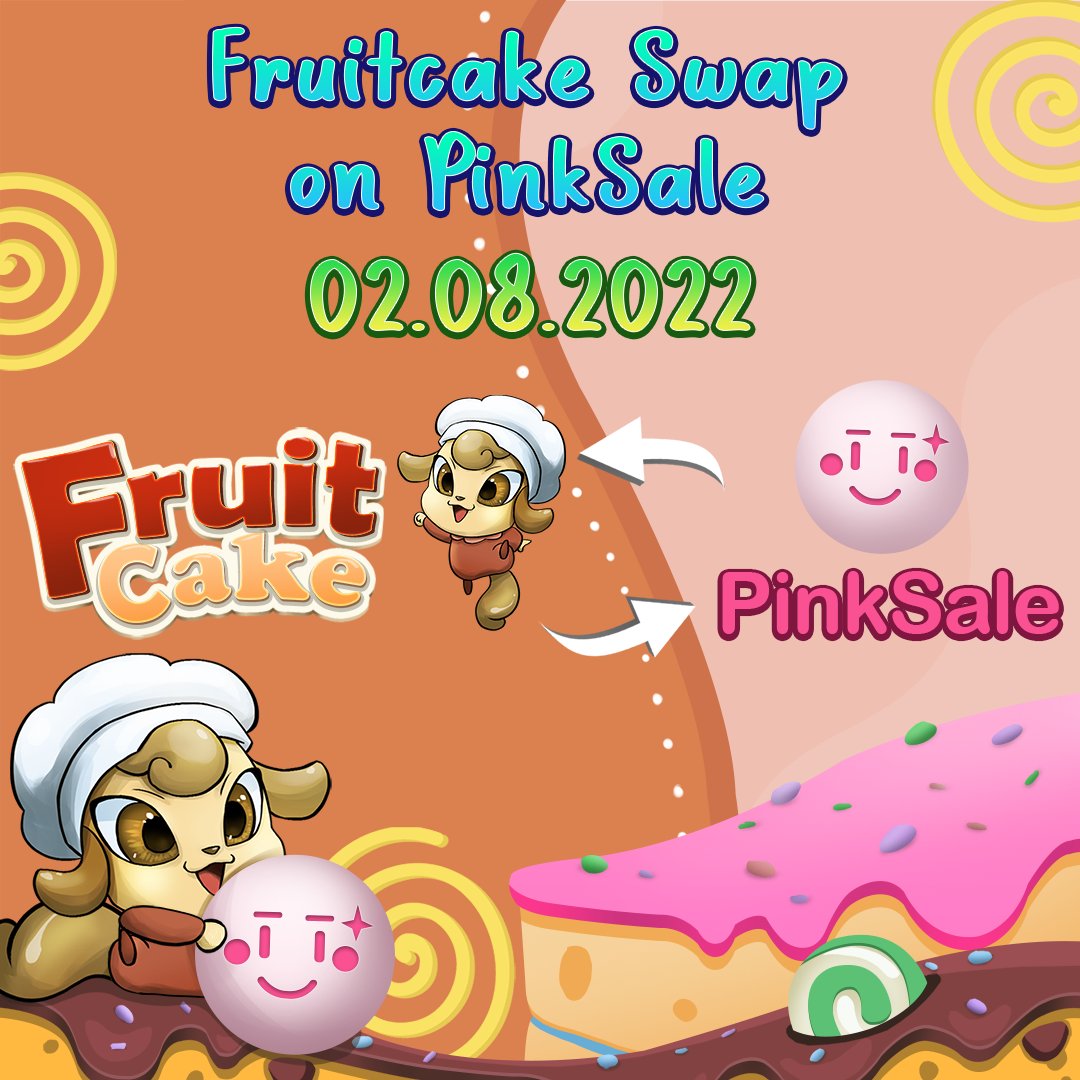 Get ready! Fruitcake Swap will be listed on Pinksale tomorrow! 02.08.2022

Stay updated, follow us on social media:
linktr.ee/fruitcakeswap

Join our growing community:
t.me/fruitcakeswapc…

Whitelisting: forms.gle/qkekRzPrSS23pf…

#FruitCakeSwap #DAO #BinanceSmartChain
