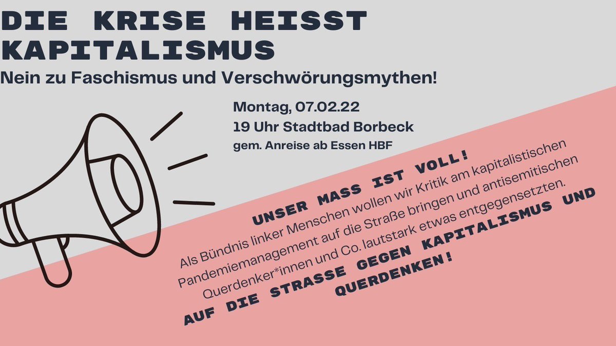 Heute gehts wieder auf die Straße auch wenn die Essener Polizei das gemacht hat, was sie am besten kann: Linken Steine in den Weg legen. Komm vorbei, schließ dich an. Die Krise heißt Kapitalismus!
#antikapitalismus #noquerdenken #antifa #antifableibthandarbeit #essencity