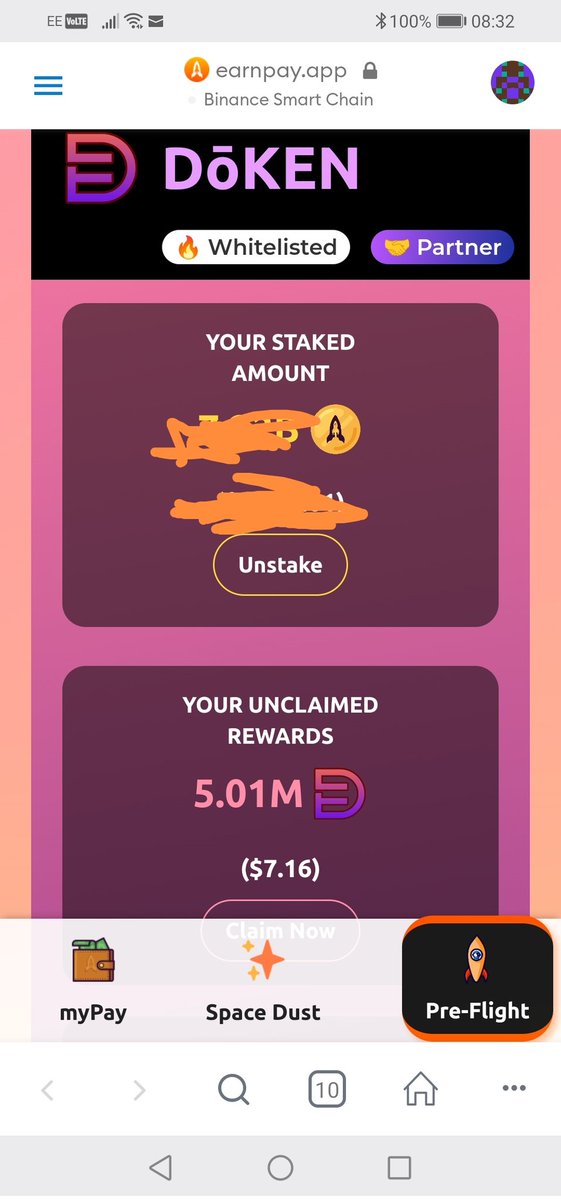 david7831's tweet photo. Thank you #EarnPayBSC for introducing me to #DoKenToken
24 hrs in preflight staking https://t.co/y9CF54tMou