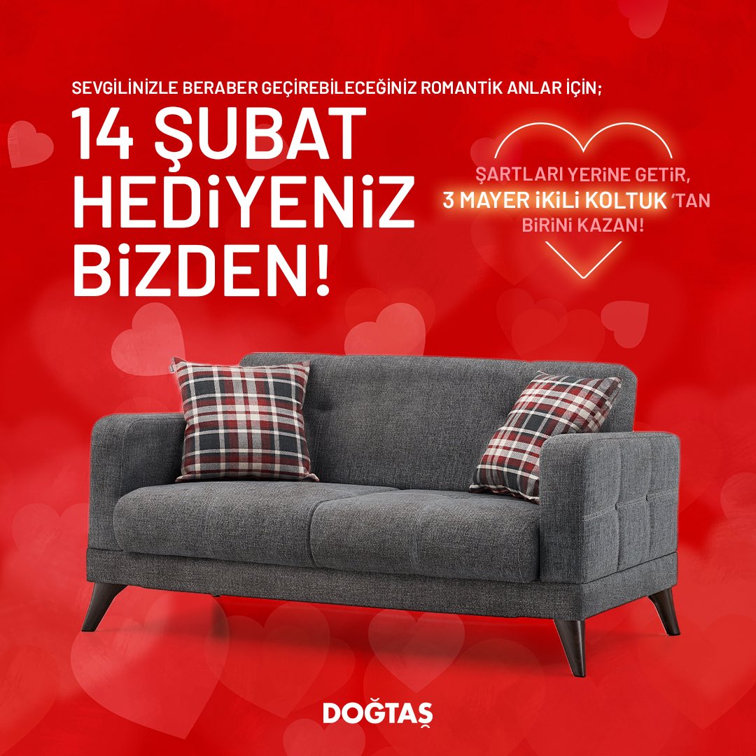 Sevgilinizle beraber geçirebileceğiniz romantik anlar için; 14 Şubat hediyeniz bizden…

Sayfayı takip edip gönderiyi beğendiğinizde, iki arkadaşınızı ekleyip retweet ederseniz; 3 Mayer İkili Koltuk kazanan, 3 kişiden biri olabilirsiniz…

📣Son gün 14Şubat📣

#çekiliş #fırsat