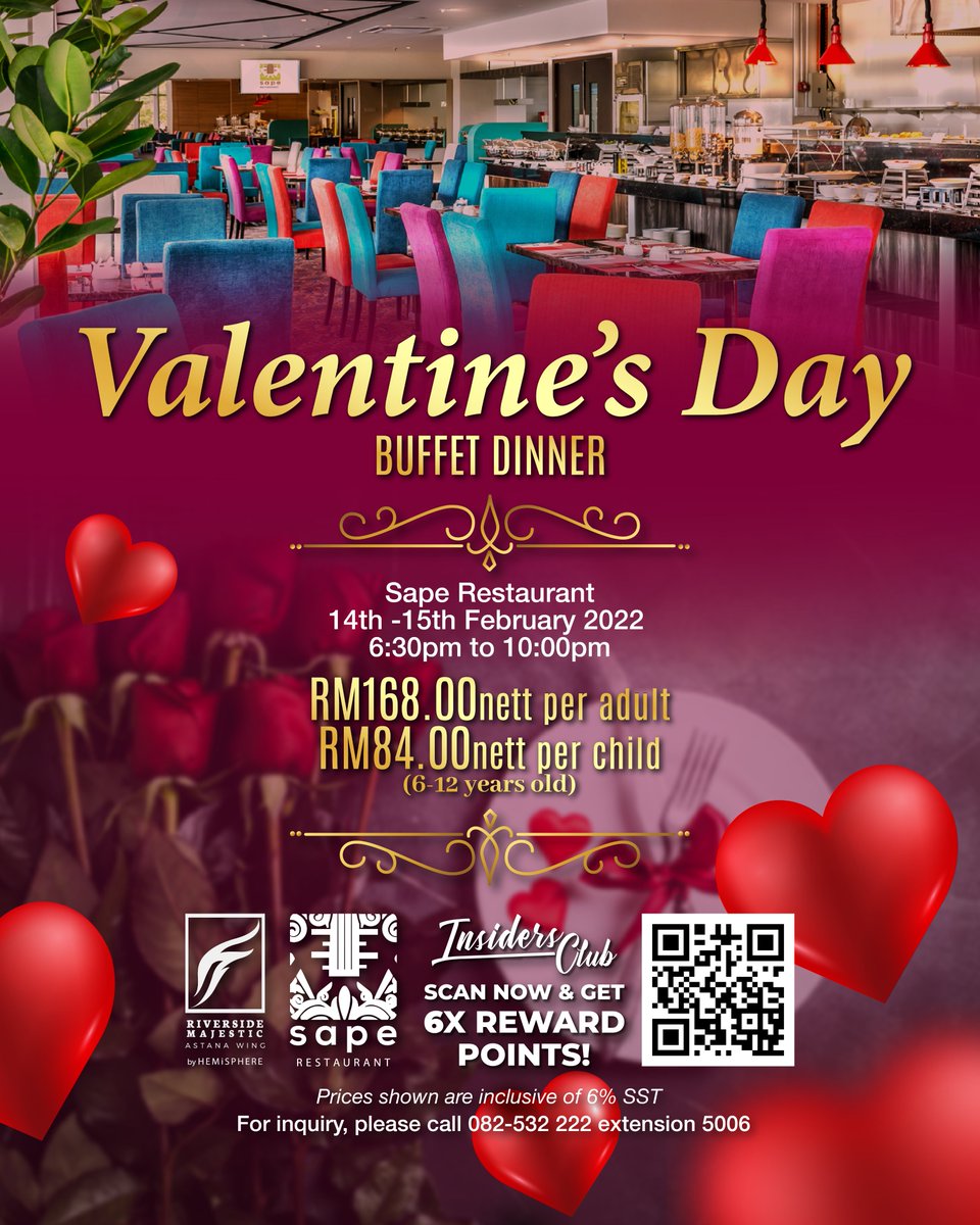 RMHAstanaWing's tweet photo. Celebrate the season of love by enjoying a #romantic atmosphere with your significant other while taking in the beautiful vistas of #Kuching City on Valentine's Day.

Tap the link here https://t.co/NXxikeDJTn for more info or kindly contact us at (+6082) 532 222 extension 5006. https://t.co/IbmpR6wbx9