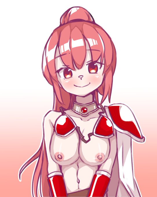 #お題箱 
web漫画「魔王は勇者を待ちきれない 」から
ビキニアーマーのブラを上にずらし、腕を下ろして両胸の乳首を見せてるマリー 