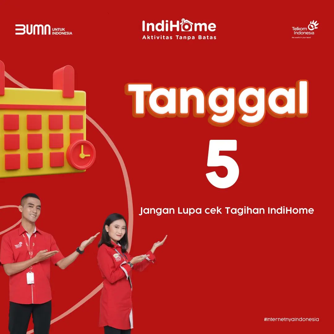 indihomesbu's tweet photo. Sekarang tanggal berapa ya sob?

Oh iya, Tanggal 5. Sobat, jangan lupa cek tagihan IndiHome ya. 

Jangan lupa bayar agar tidak terisolir ya Sobat ✨

#AktivitasTanpaBatas #IndiHomeMbois #InternetnyaIndonesia
#IndiHome https://t.co/h3mvH51TXP