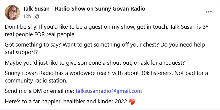 talk_susan's tweet photo. #Interview #BeAGuest #Chat #Music #Banter #Radio #TalkSusan @SunnyGRadio https://t.co/4DF0Vrsrdy