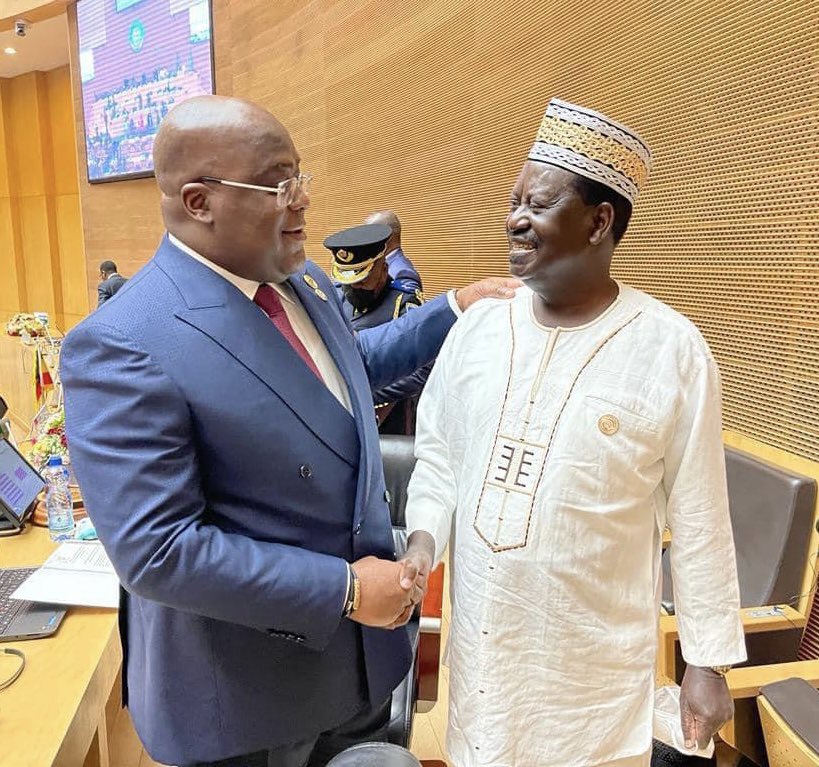 paulinenjoroge's tweet photo. Baba @RailaOdinga, an African Statesman having a chat with President Felix Tshisekedi of DR Congo. https://t.co/b89MbNhZty