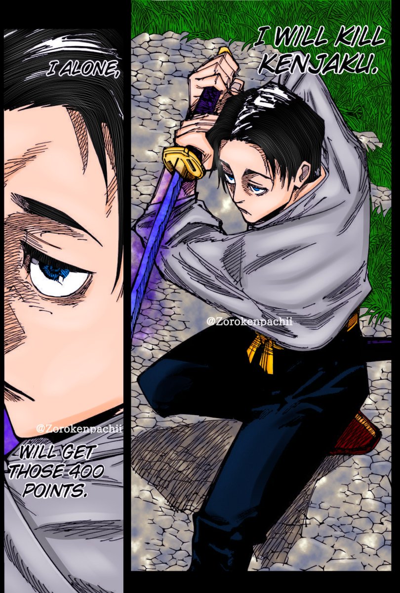 'I alone, will get those 400 points.'

Jujutsu Kaisen Manga 174  colored

Deviantart.com/zorokenpachii

#JujutsuKaisen #JJKSpoilers #jujutsukaisen174 #jjk174 #MangaColorin