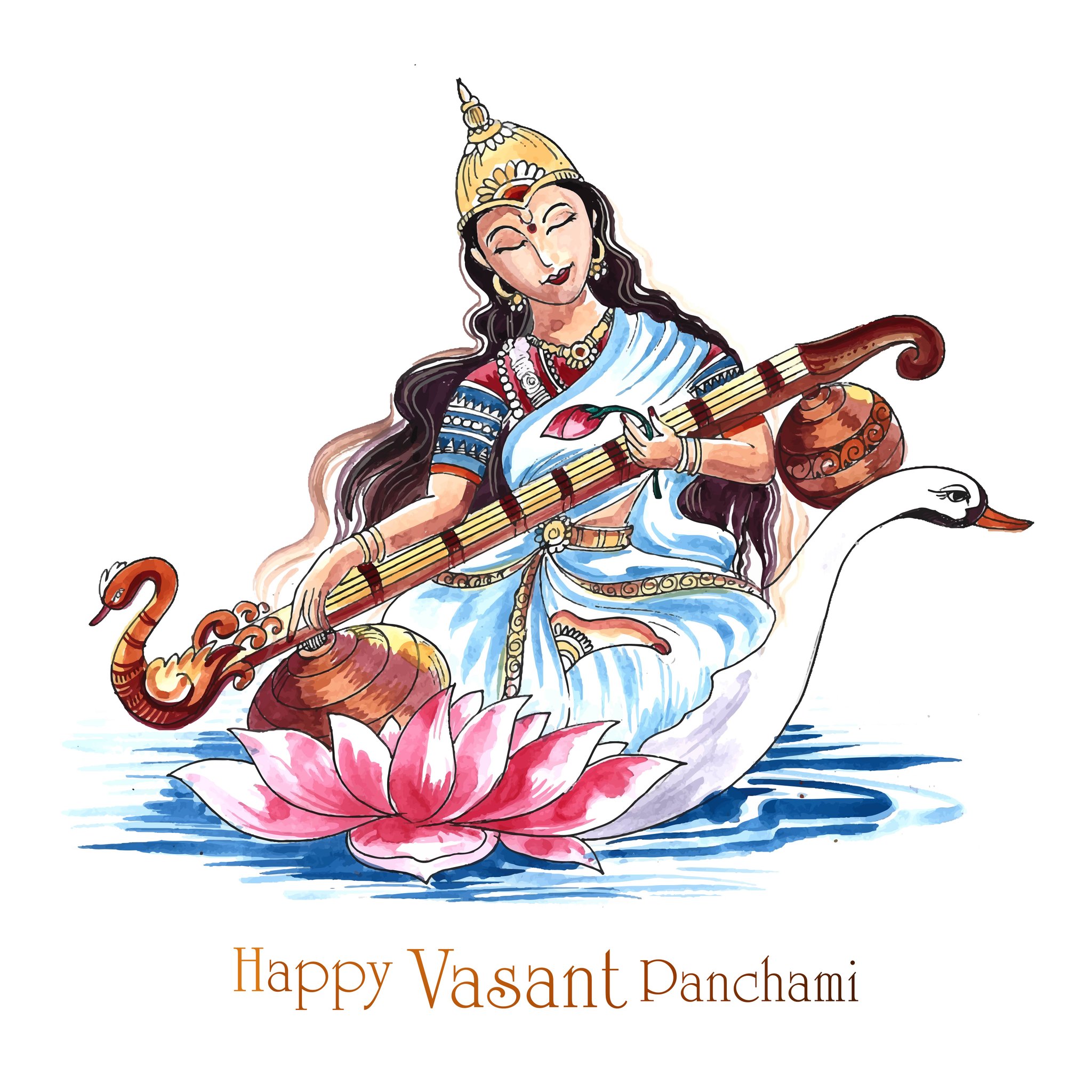 Hand draw sketch indian god saraswati maa on vasant panchami card design  Stock Vector | Adobe Stock