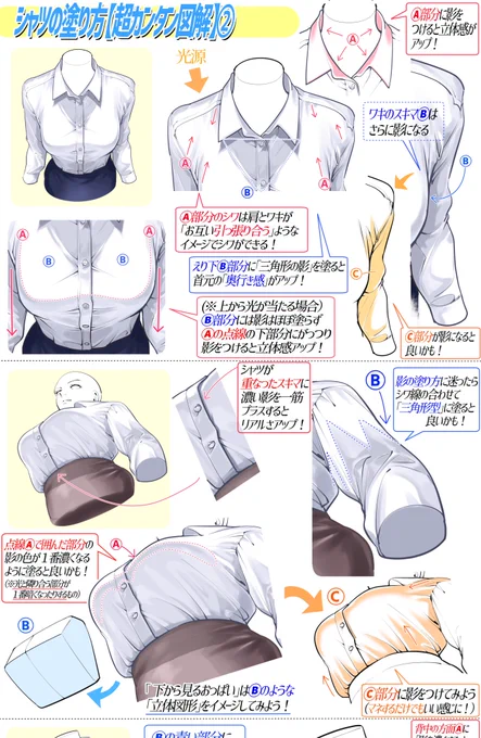 女性の白シャツを色塗りするときは

『影のつけ方と重ね方』が非常に大切。 