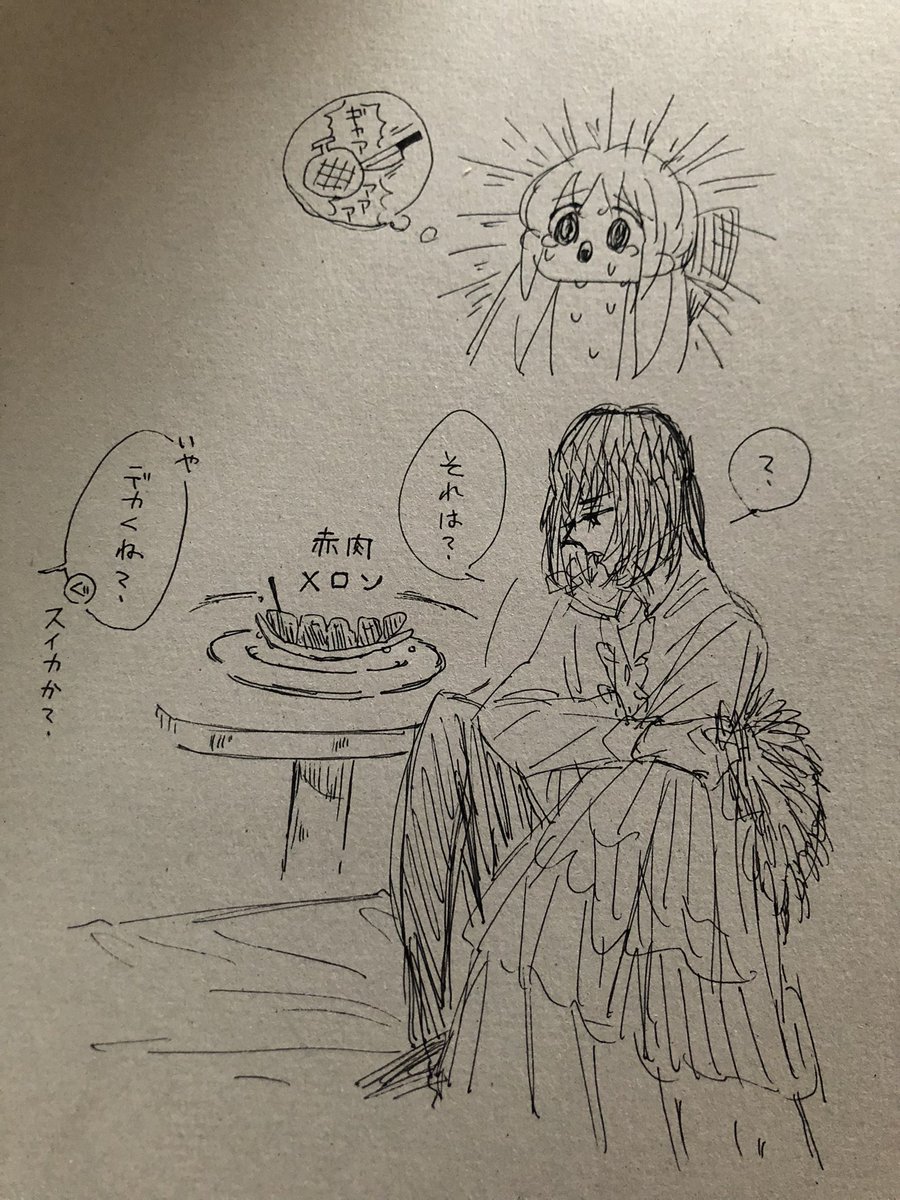 描き初めのオベキャスと謎メロン 