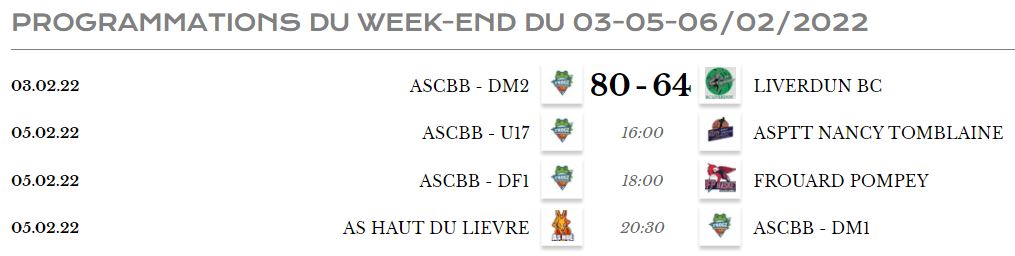 ASCBB_Frogz's tweet photo. 🐸 Retrouvez la programmation des matchs du 05-06/02/2022 🐸
Profitez un max tout en respectant les consignes sanitaires des différents gymnases ! 😷 et pass vaccinal obligatoire au complexe Bellefontaine.
https://t.co/nwaoVe0k1V
#ascbb #teamfrogz #champigneulles https://t.co/kDZBJnTi9J