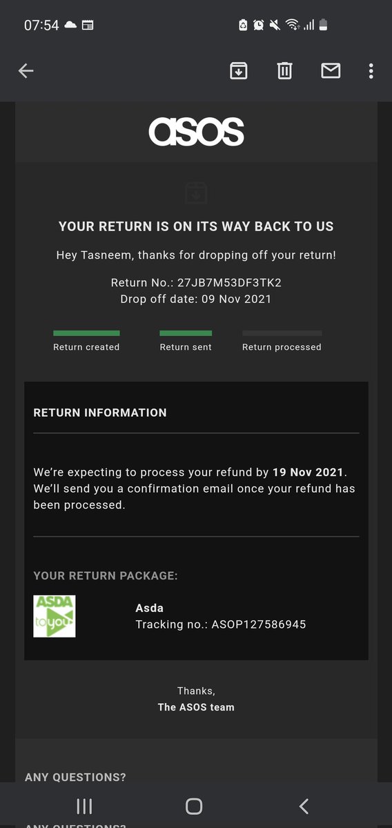 tbhinds's tweet photo. @ASOS - what's going on?
Just got a refund processing email from @ASOS for an order I placed in November and already received the refund for 🤣 https://t.co/QhTPRlyzLL