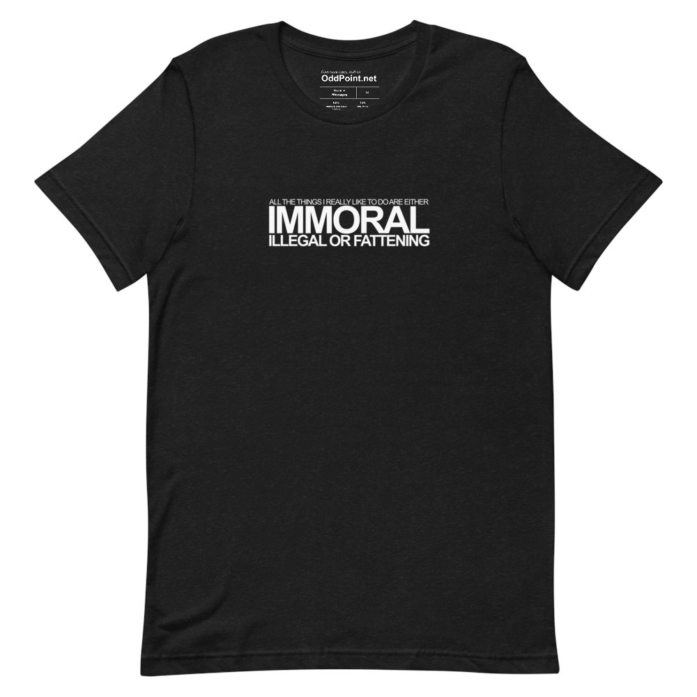 AWPDK's tweet image. Dagens sjove T-shirt med printet &quot;All the things I really like to do are either immoral, illegal or fattening&quot; kan købes i shoppen nu

zcu.io/iHuH
