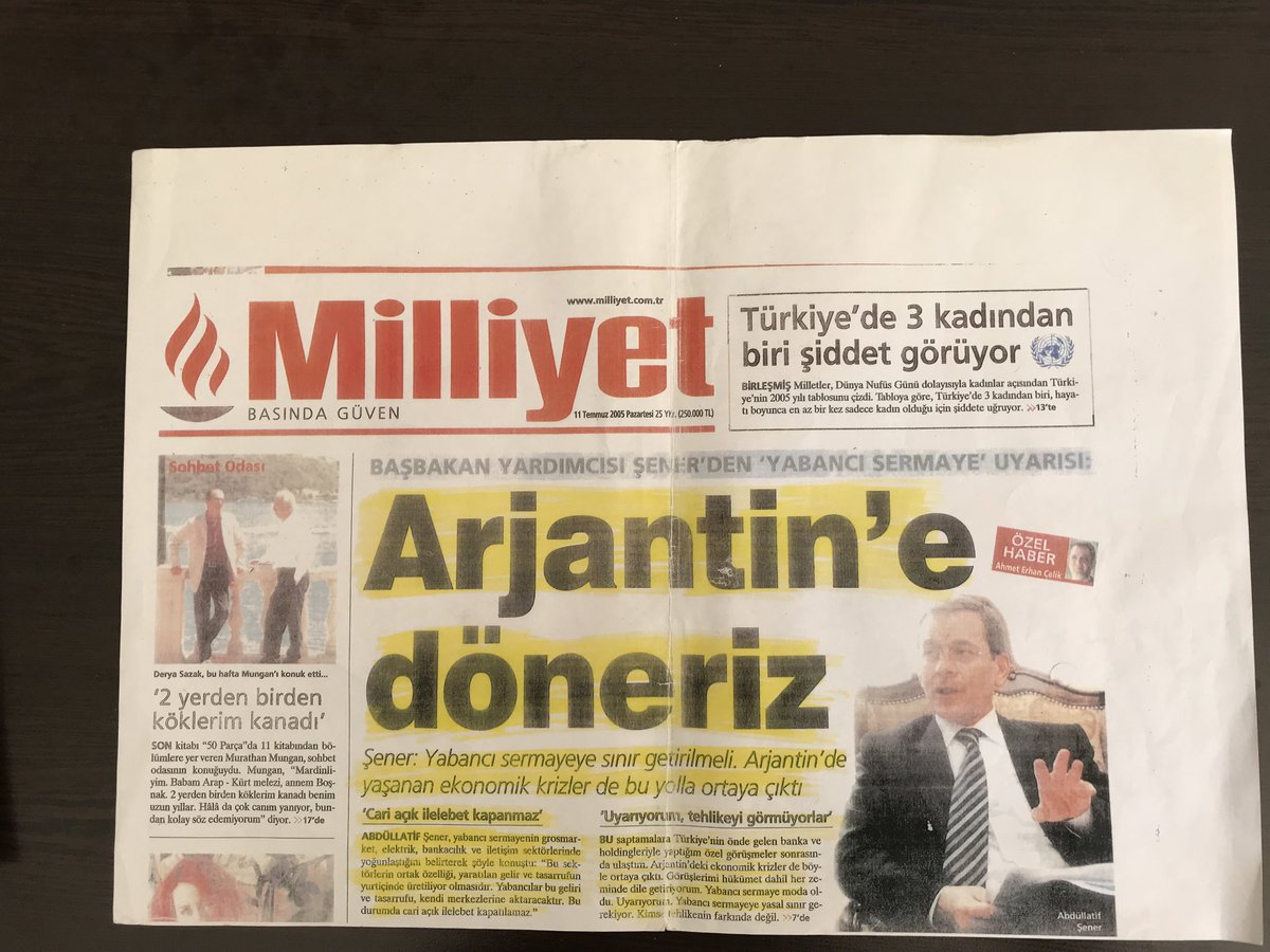 2005 yılında Telekom özelleştirilirken Başbakan Yardımcısı olarak 'bu politikalarla Arjantin'e döneriz' demiştim.
İktisatçı <a href="/ali_hakan_kara/">Hakan Kara</a> grafikle, Türkiye'nin Sefalet Endeksinde Arjantin'den daha kötü bir duruma düştüğünü gösterdi.