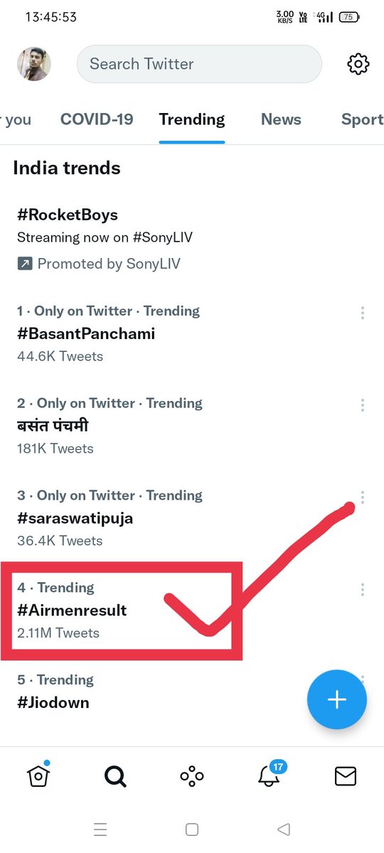 ShanidhyaS's tweet photo. 2.11 M tweet complete.
Now we are trending on 4th Number.
#Airmenresult https://t.co/vTaZS3ZPNR