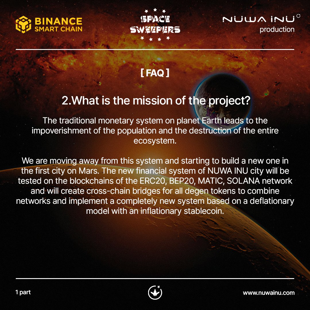 nuwa_inu's tweet photo. ⁉️What is the mission of the project?

@elonmusk @tesla @gamefi_official @cz_binance @BinanceChain @BinanceLabs @gamifigg @GuildOfGuardian 

#NuwaInu #SpaceSweepers #DeFi #GameFi #NFT #blockchain #metavers #P2E #playtoearn #bsc #dex #binance #binancesmartchain https://t.co/QseAsQkgoV
