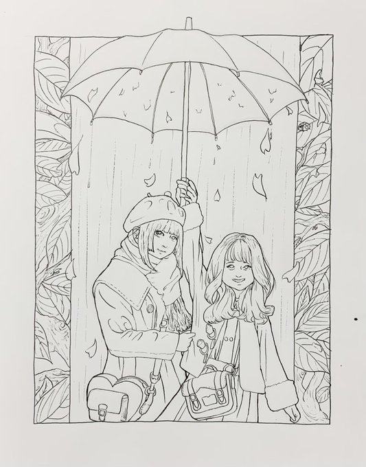 色々問題発生したけど、なんとかペン入れた、つけペン難い(›'ω`‹ ) 
なんだかステンドグラスみたいやね〜 