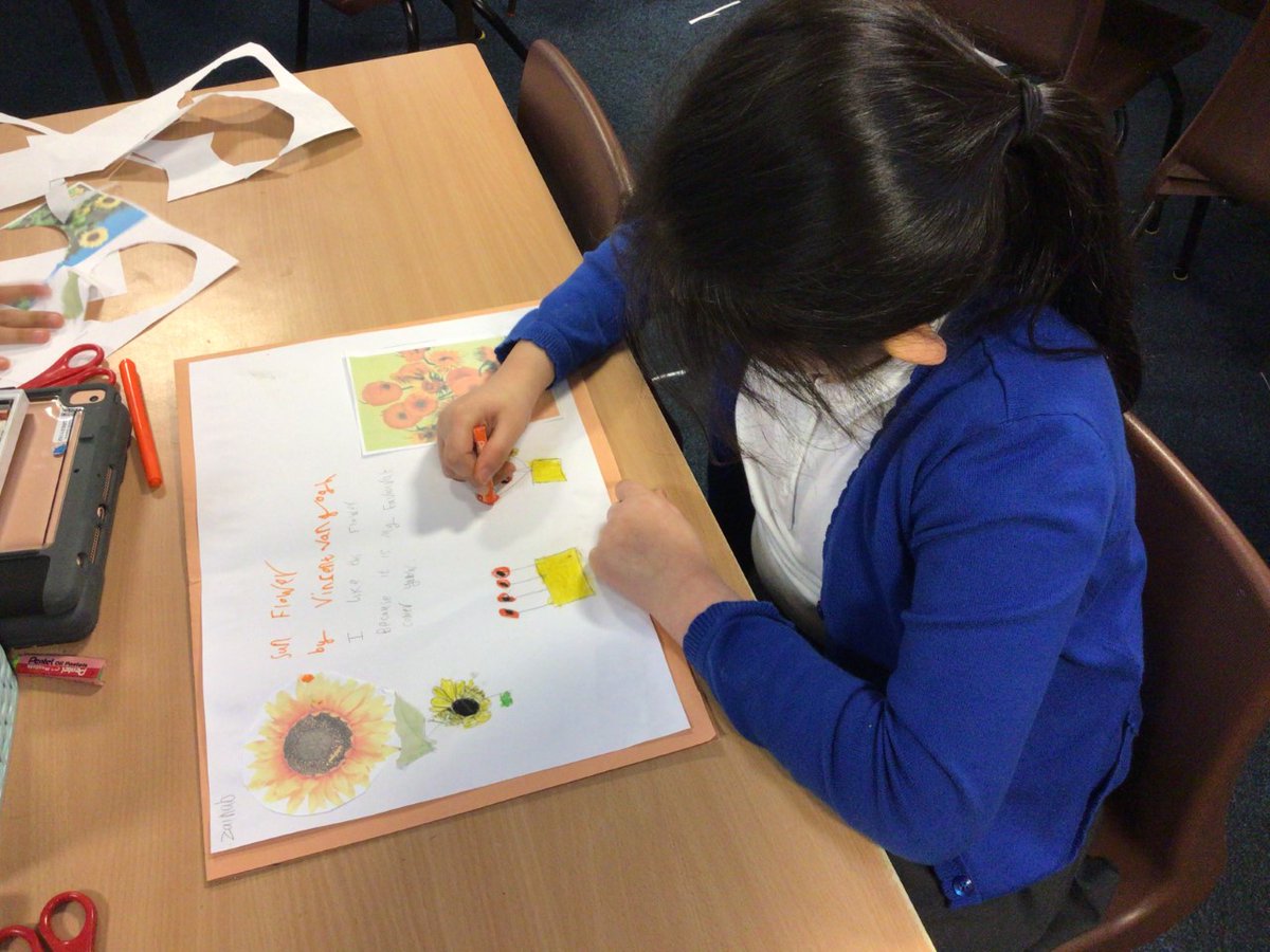 Greenhill_HT's tweet photo. This week Year 2 have been looking at the artist, Vincent Van Gogh. They created their own scrap books to explore the artist's work. They loved using KeyNote skills to create a fact sheet about him using digital creativity. #creativity #activelearner https://t.co/8KW53YEuMf