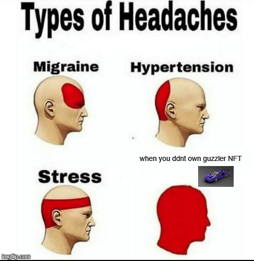 Guzzlercliff's tweet photo. The definition of stress, depression, anxiety and headache! To avoid it make sure to grab one of the guzzler NTFs #GZLROFFicial https://t.co/KNXADfSFOo