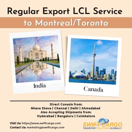 Plan your Shipments to Canada with our Direct LCL Service from India to Montreal/Toronto! 
Visit us: swiftcargo.com
.
.
.
.
#lclexport #directbox #seafreight #consolidation #indiatocanada #freightforwarding #lclcargo