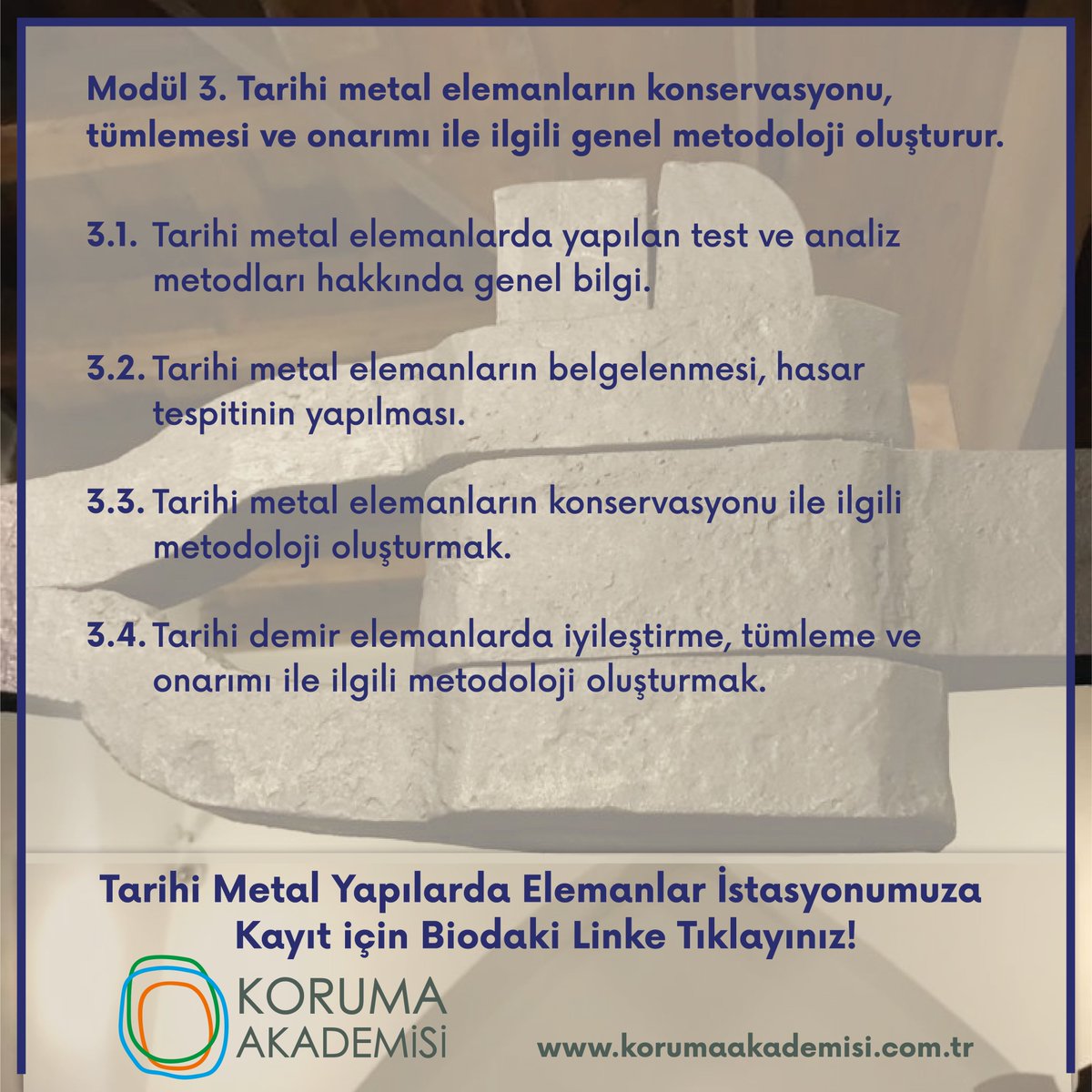 ✨Tarihi Yapılarda Metal Elemanlar İstasyonu
📌Kayıt için biodaki linke tıklayınız!
🗓 Tarih: 27 Şubat
⏱ Saat: 1300 - 18:00
📍 Yer: Suma han, Karaköy
📝 Kültürel Mirasın Korunması Alanında, Akademik Düzeyde Uygulamalı Eğitimler
🌐 korumaakademisi.com.tr
☎️ +90 (536) 762 23 72