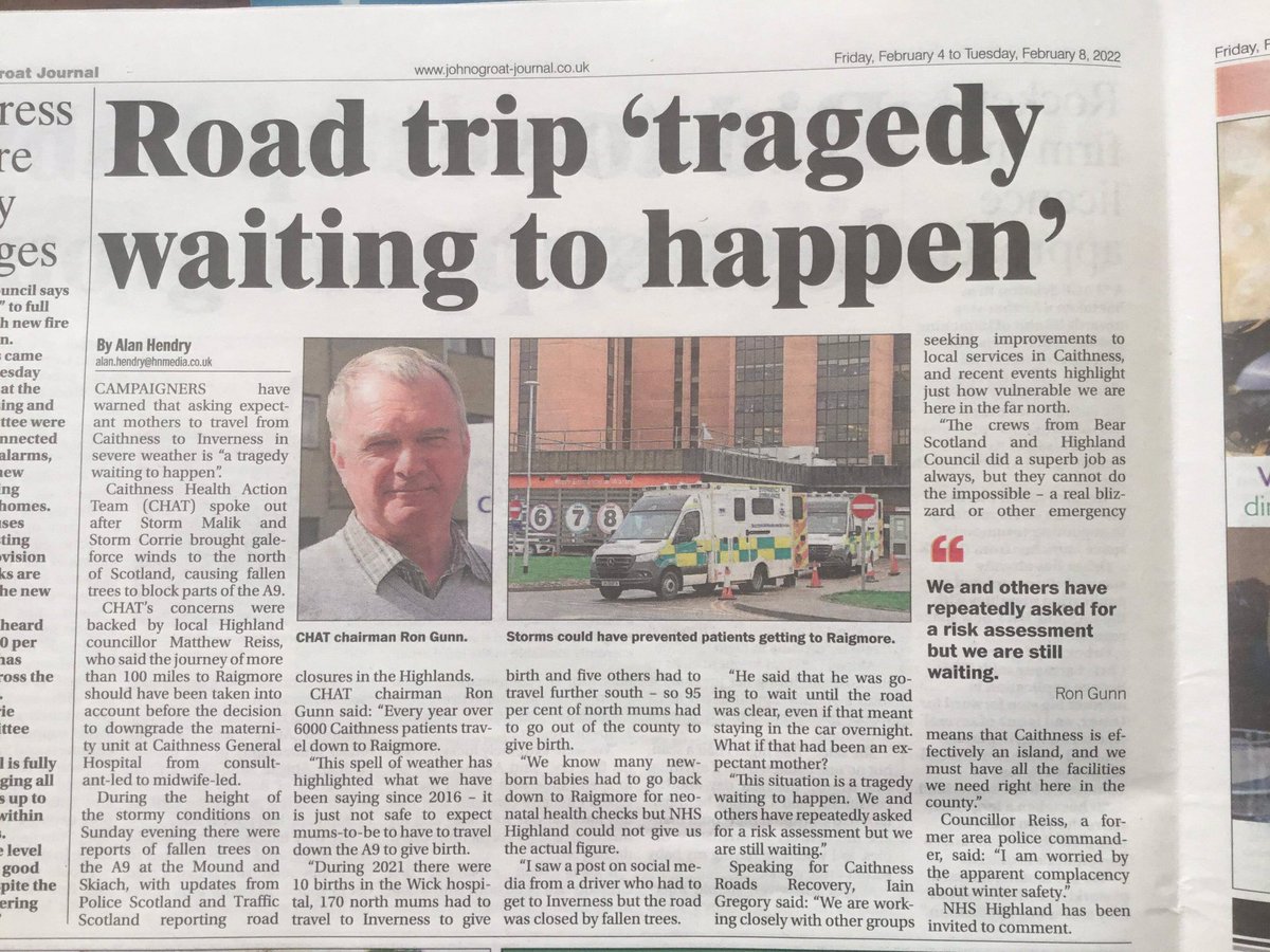 Over 100 miles in labour on the unpredictable A9 to get to Raigmore is too far! 
#caithnessmatterstoo #100milestoofar #ruralcommunitiesmatter 
<a href="/HumzaYousaf/">Humza Yousaf</a> <a href="/NicolaSturgeon/">Nicola Sturgeon</a> <a href="/MareeToddMSP/">Maree Todd</a> <a href="/RhodaGrant/">Rhoda Grant</a> <a href="/1edmountain/">Edward Mountain</a> <a href="/Jamie4North/">Jamie Stone MP</a>