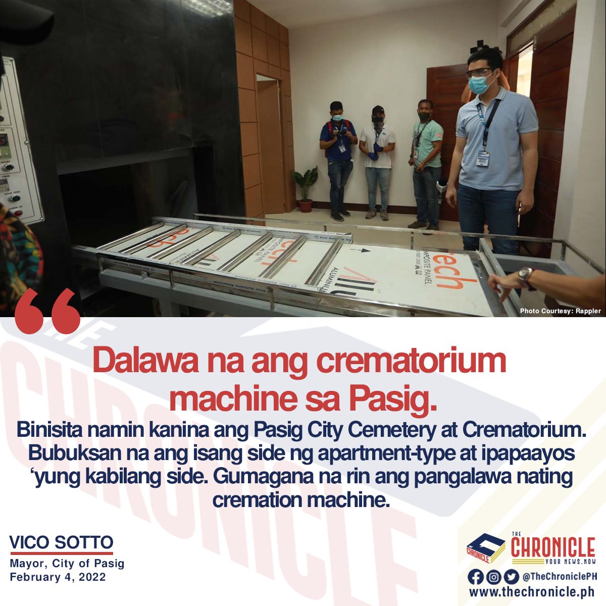 thechronicleph's tweet photo. Binisita ni Mayor Vico Sotto ang Pasig City Cemetery at Crematorium para inspeksyunin ano mga pinaplanong pagpapaayos ng pasilidad.

#TheChronicle #YourNewsNOW https://t.co/dYi3JL1Vp3