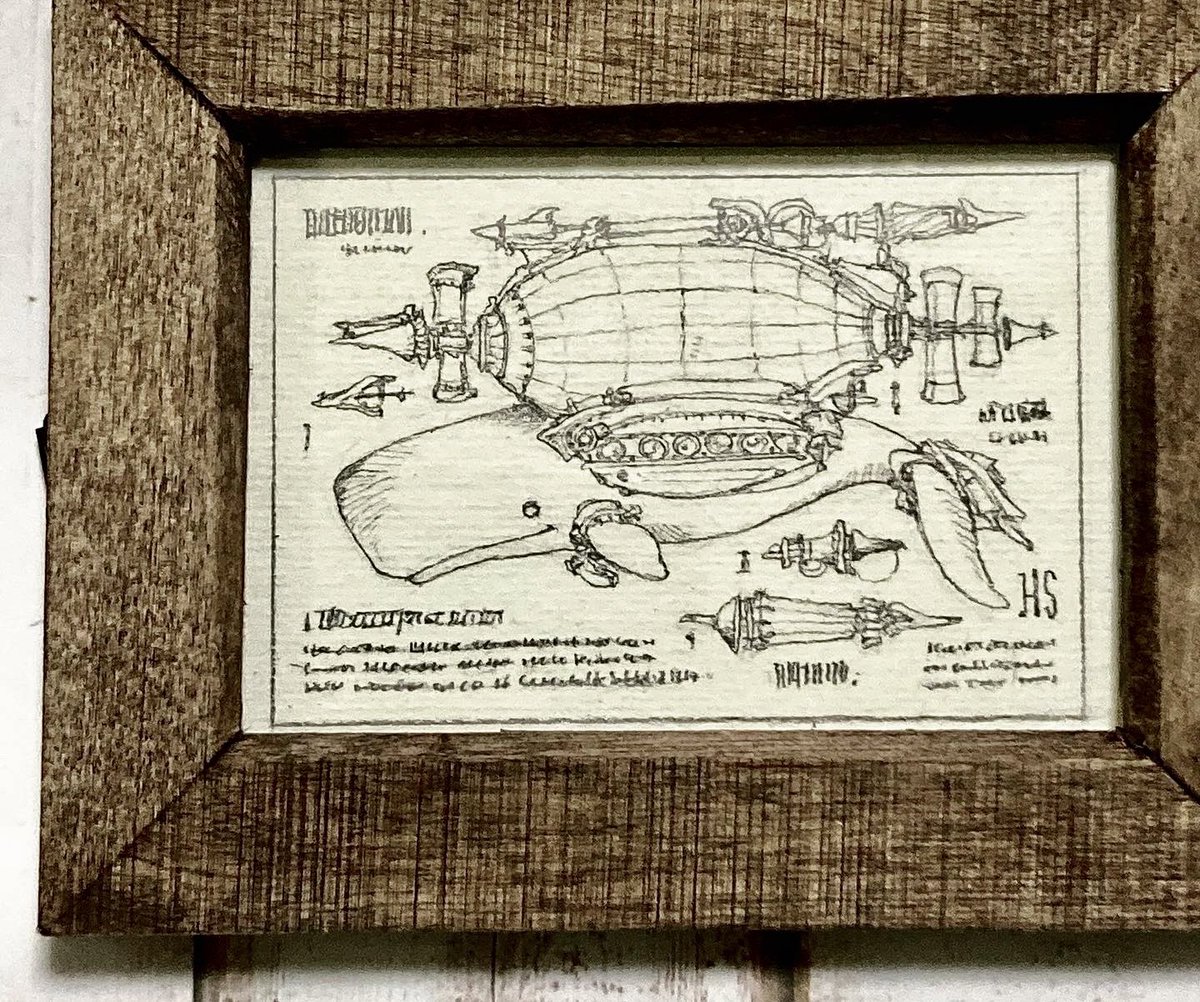 クジラ飛行船をお絵描き🐳 後ろの槍見たいなものは、開くと観測用気球になるイメージ。 