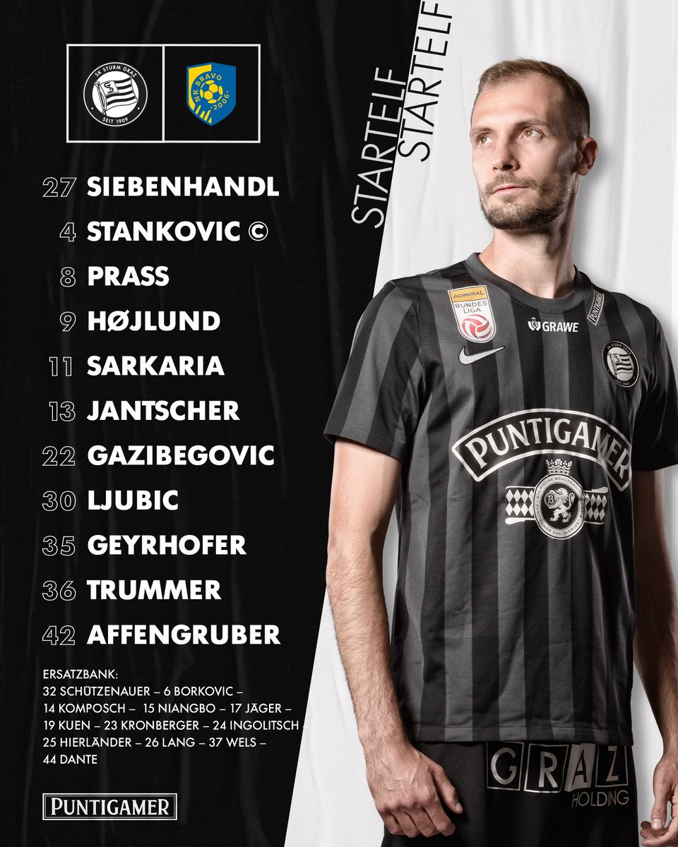 SKSturm's tweet photo. Wir beginnen das letzte Vorbereitungsspiel gegen @NKBravo mit dieser Elf! 📋 #sturmgraz #Friendlies2022 #STUNKB
______________
STU -:- NKB | 14:30 | https://t.co/tfVyBog4xl https://t.co/SLA79QOjJr
