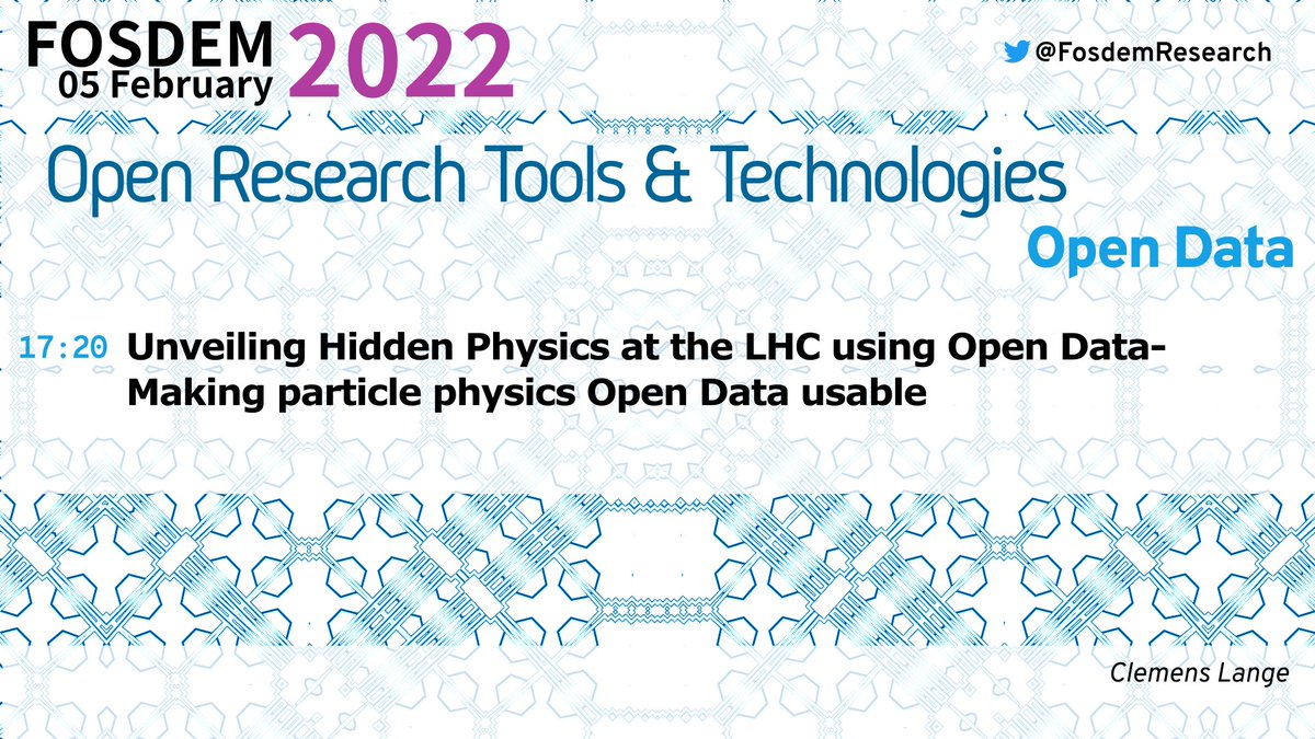 Clemens Lange now presents:

Unveiling Hidden Physics at the LHC using Open Data
Making particle physics Open Data usable

Video with Q&amp;A:
chat.fosdem.org/#/room/#resear…

Video only:
live.fosdem.org/watch/dresearch