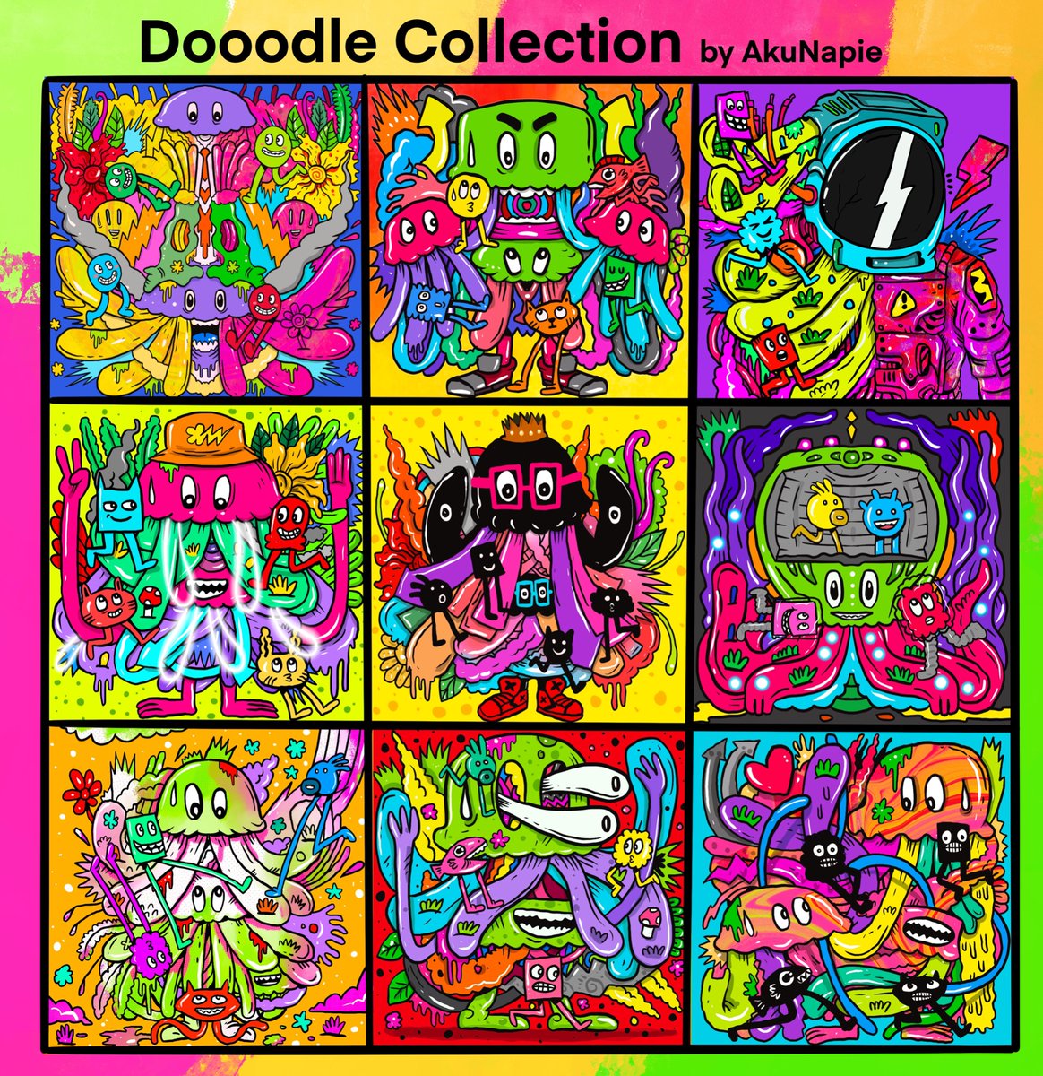 OHNAPIE's tweet photo. Dooodle Collection On @opensea 
Each 3000px x 3000px . 300dpi.
Psychedelic color theme.
Check it out:
https://t.co/8sHinr5COP 

#openseaNFT #akunapie #dooodle #psychedelic https://t.co/JPGdtNJNAB