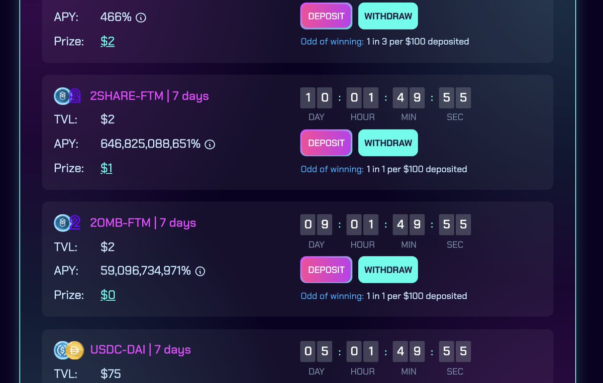 pod_town's tweet photo. Crazy APY for @_2omb, huge TVL. Congrats on the partnership with @harryyeh
We just enable 2 new pools 2omb and 2share. Participate the DeFi lottery at Pod Together at https://t.co/rsKb7Y0p7Z
$ftm @tombfinance @beefyfinance @financegrim #podgang #podians https://t.co/yD4uDBS1v8
