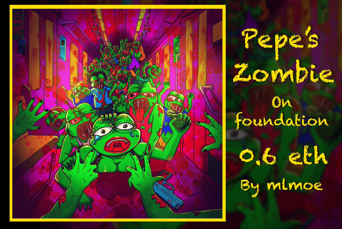 toomom123's tweet photo. Pepe’s zombie on @withFND 
Let’s go zombie 🐸 

Reserve price 0.60 ETH 

https://t.co/9Zrvu44Rvz

Thank you and I hope you like my nft 😻

#pepe #FrogFam #meme #pepethefrog #pepefrog #NFT #FOUNDATION #Zombie https://t.co/xb6siXzEKi
