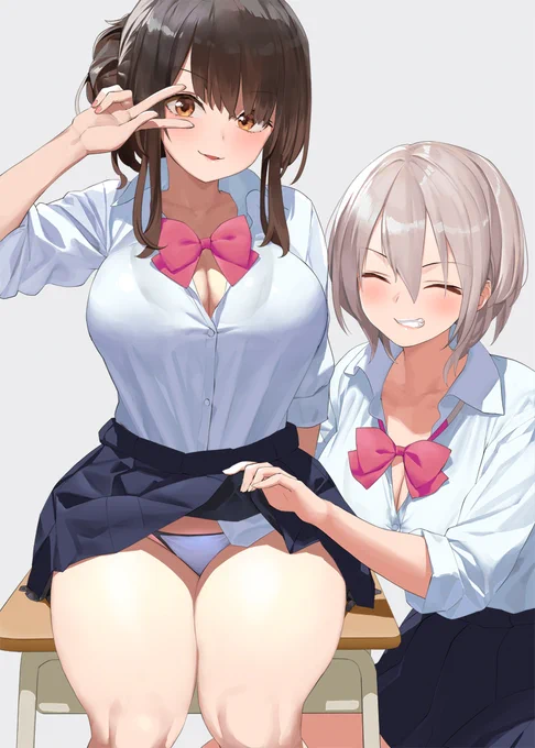 写真を撮る際にスカートをめくる子のイラスト 