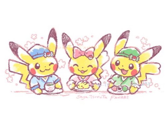 pikachu clothed pokemon hat pokemon (creature) no humans plate smile pink bow  illustration images