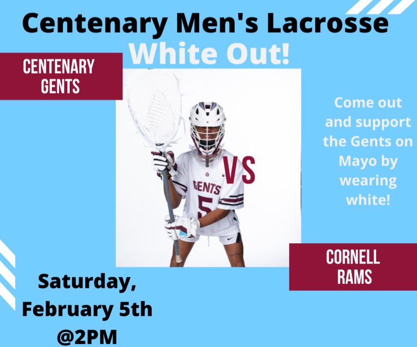 GentsLacrosse's tweet photo. Game Day! Centenary opens up our season at home today against Cornell College at 2:00pm. Stream link available here- https://t.co/OWUrKCy87L https://t.co/UXGoKG8XzB
