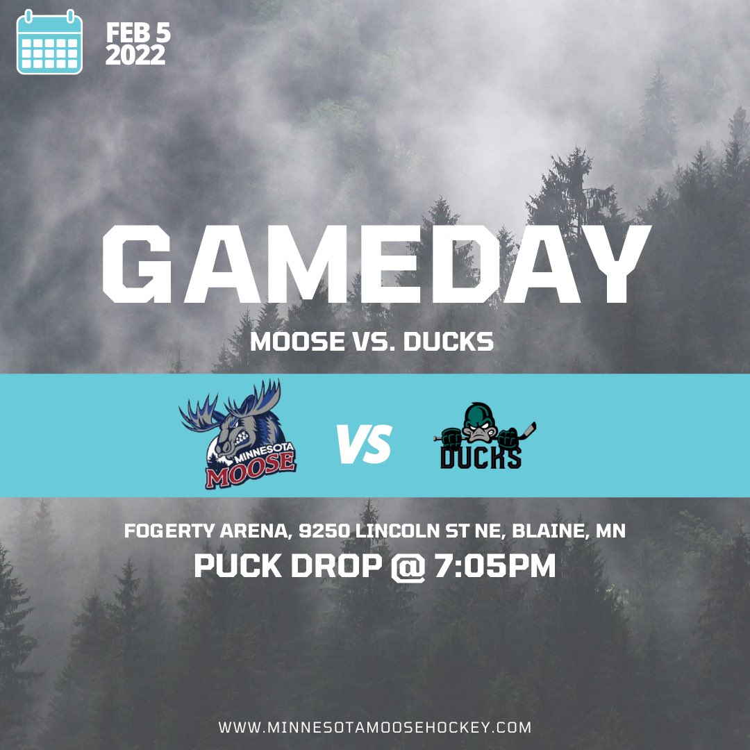 MNMooseHockey's tweet image. 🚨 HOME GAMEDAY 🚨

⚔️ @Dells_Ducks 
🏟 Fogerty Arena (Blaine, MN)
⏰ 7:05PM Puck Drop
💻 @myhockeyTV

#AntlersUp #RollMoose #USPHL #MNMoose