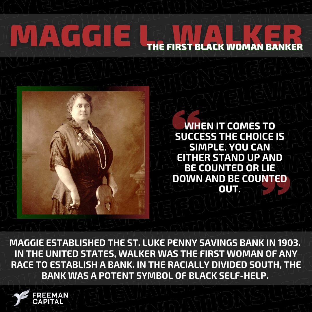 Maggie L. Walker is remembered as the first African American woman to open her own bank. When you’re the first #blackfemalebanker, it can be hard to get a seat at the table, Maggie made her own table and brought the community along to sit with her.

#BridgeTheGap #BHM