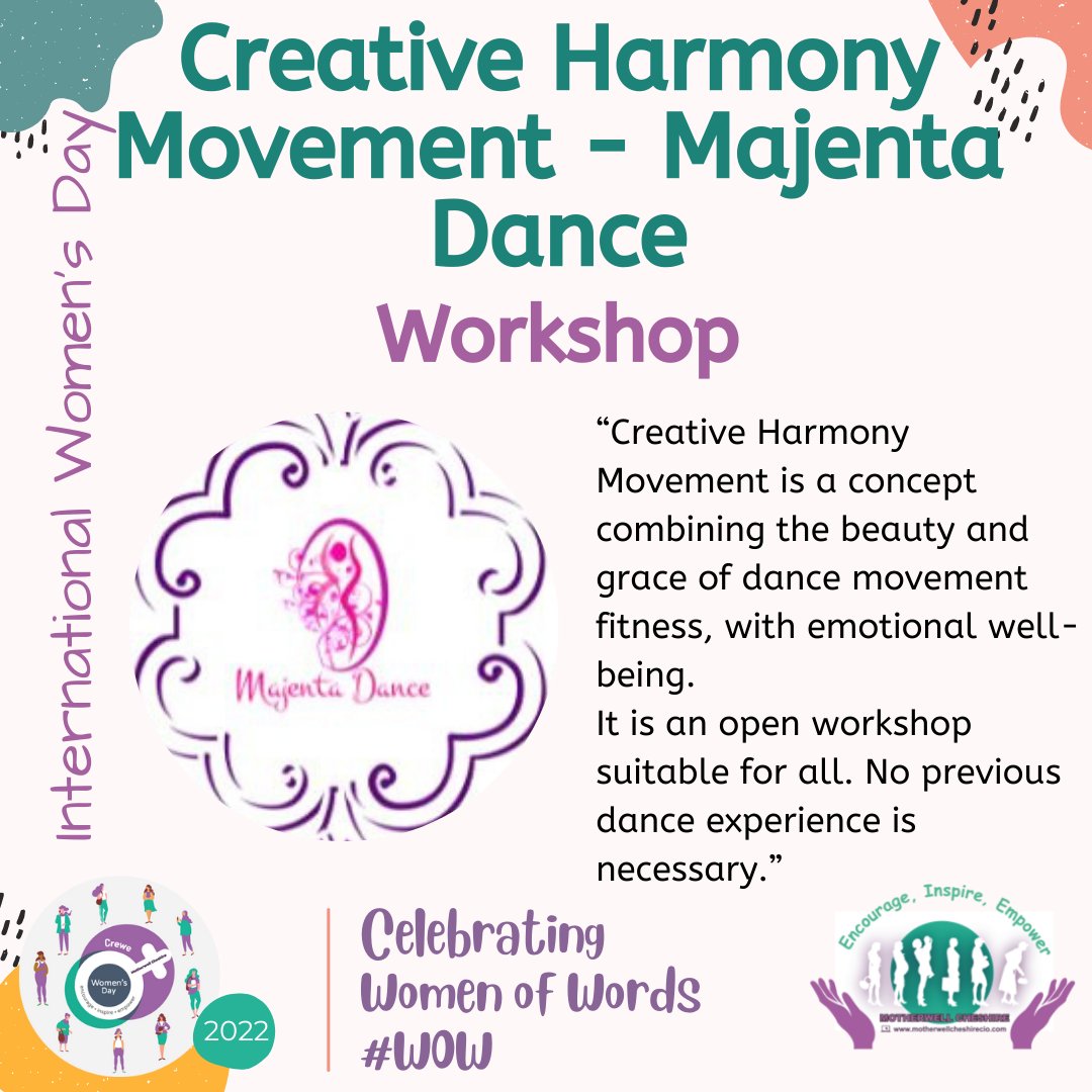 WomenMotherwell's tweet image. Only a month until Crewe Women's Day @CheshireCollSW and we can't wait! 
Wanted to share one of our free workshops - open to all abilities. Enjoy the movement and improve both wellbeing and fitness. 
#wow #InternationalWomensDay 
@MotherwellChes @SCheshChamber @thisisthecat