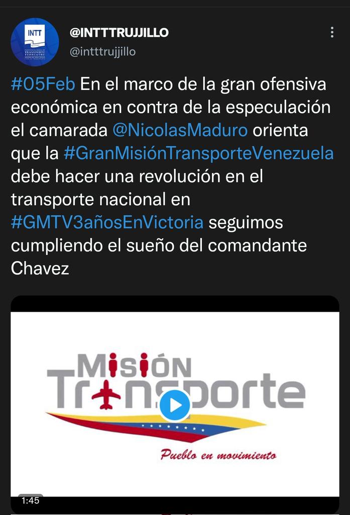 intt_trujillo1's tweet photo. @INTToficial @TransporteGobVe La mejor manera de Resistir es CONSTRUIR!
#GMTV3añosEnVictoria https://t.co/4tZvuGFtdx