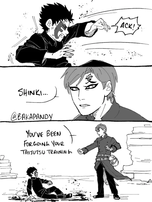 Shinki had no idea what he was getting into when Gaara sent him to train taijutsu under Shira 
